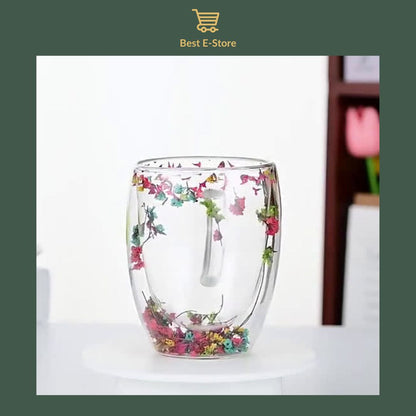 🌼 Floral Fusion: Szklane Kubki Podwójnymi Sciankami