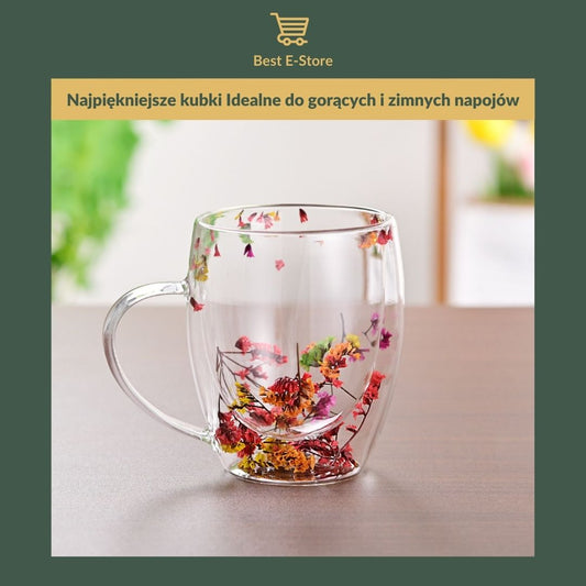 🌼 Floral Fusion: Szklane Kubki Podwójnymi Sciankami