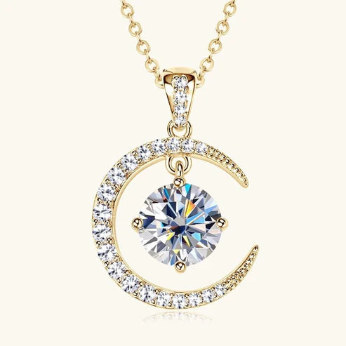 Women's Minimalist Pure Silver Crescent Shaped Moissanite Pendant Necklace